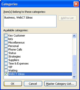 Categories dialog box