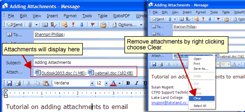 Attachments on a mail message