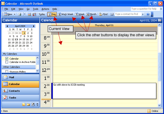 Calendar View in Outlook 2003