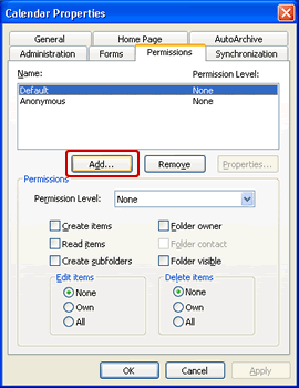 Calendar Properties dialog box 