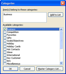 Categories dialog box