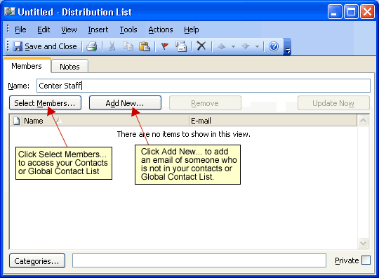 Distribution List dialog box