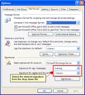 Options dialog box