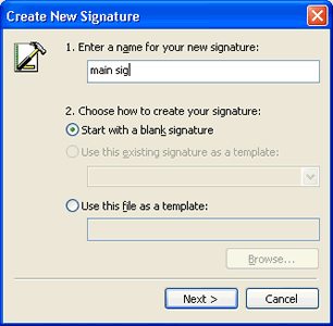 Create New Signature dialog box