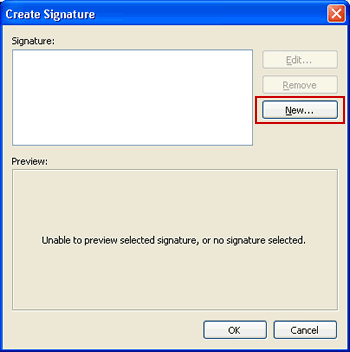 Create Signature dialog box