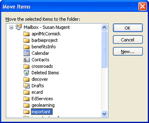 Move Items dialog box