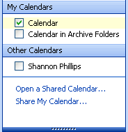 My Calendar are in the Navigation Pane