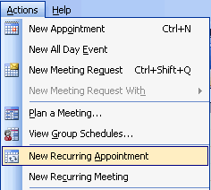 Action Menu in Outlook Calendar