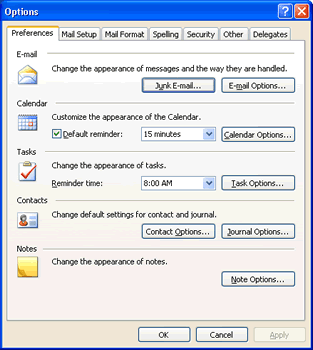 Options dialog box