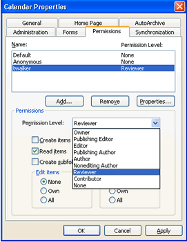 Calendar Properties dialog box