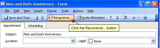 Appointment dialog box