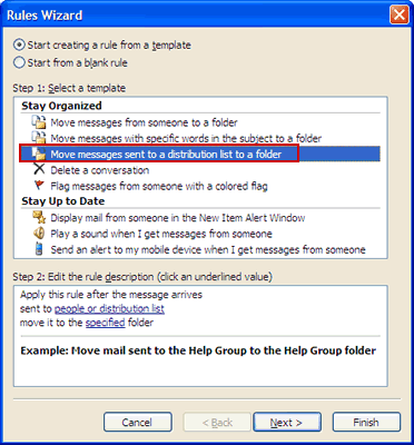 Rules Wizard dialog box