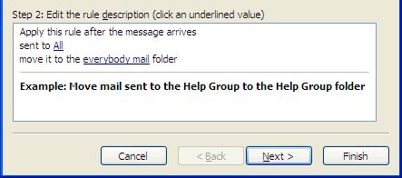 Step 2 of the Rule Wizard dialog box 