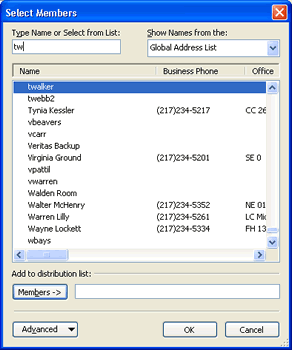 Select members dialog box