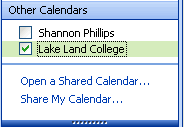 Other Calendar area in the Navigation Pane