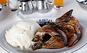 Sadza or Mielie Pap with chicken, African Food